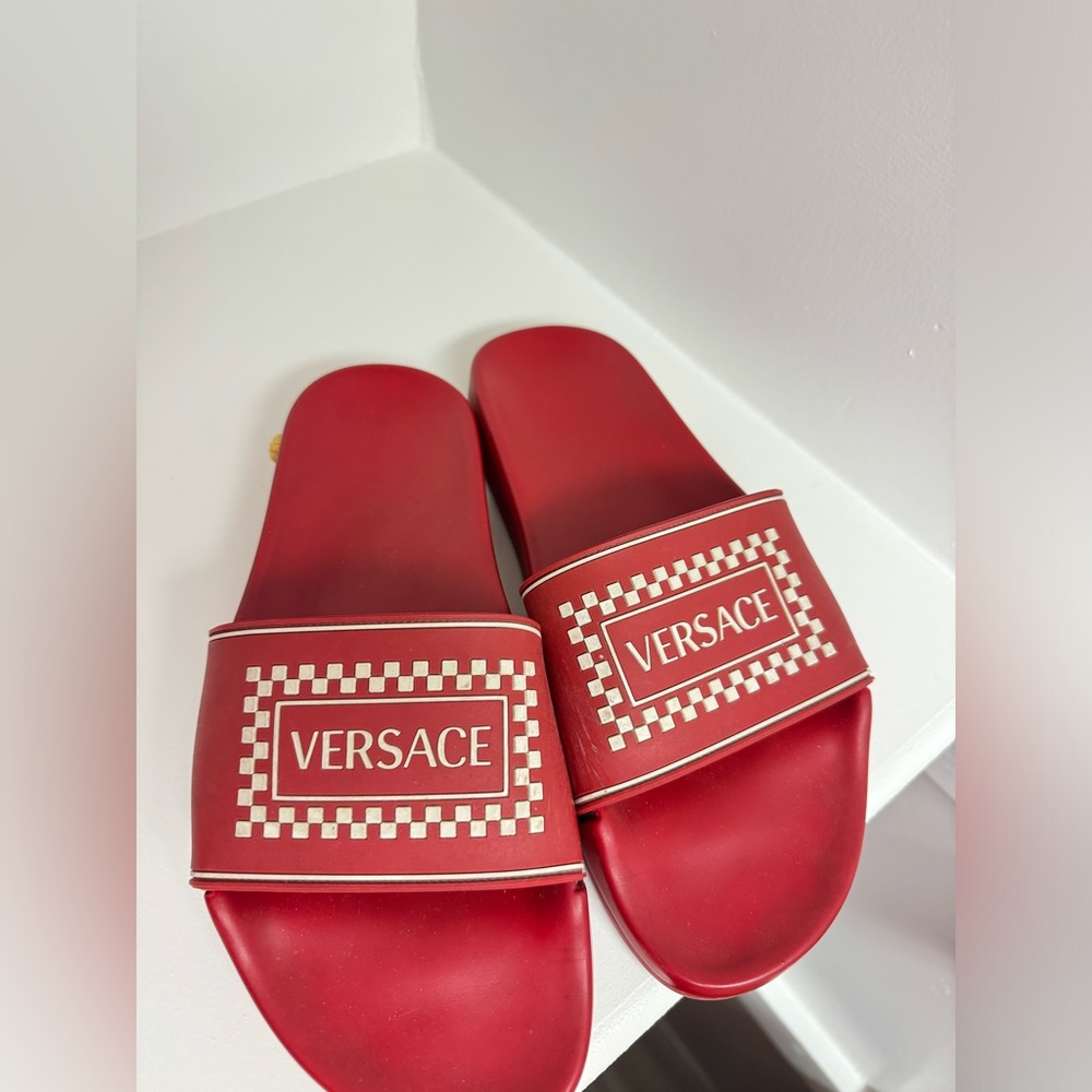 Red Versace Print Slides - image 4